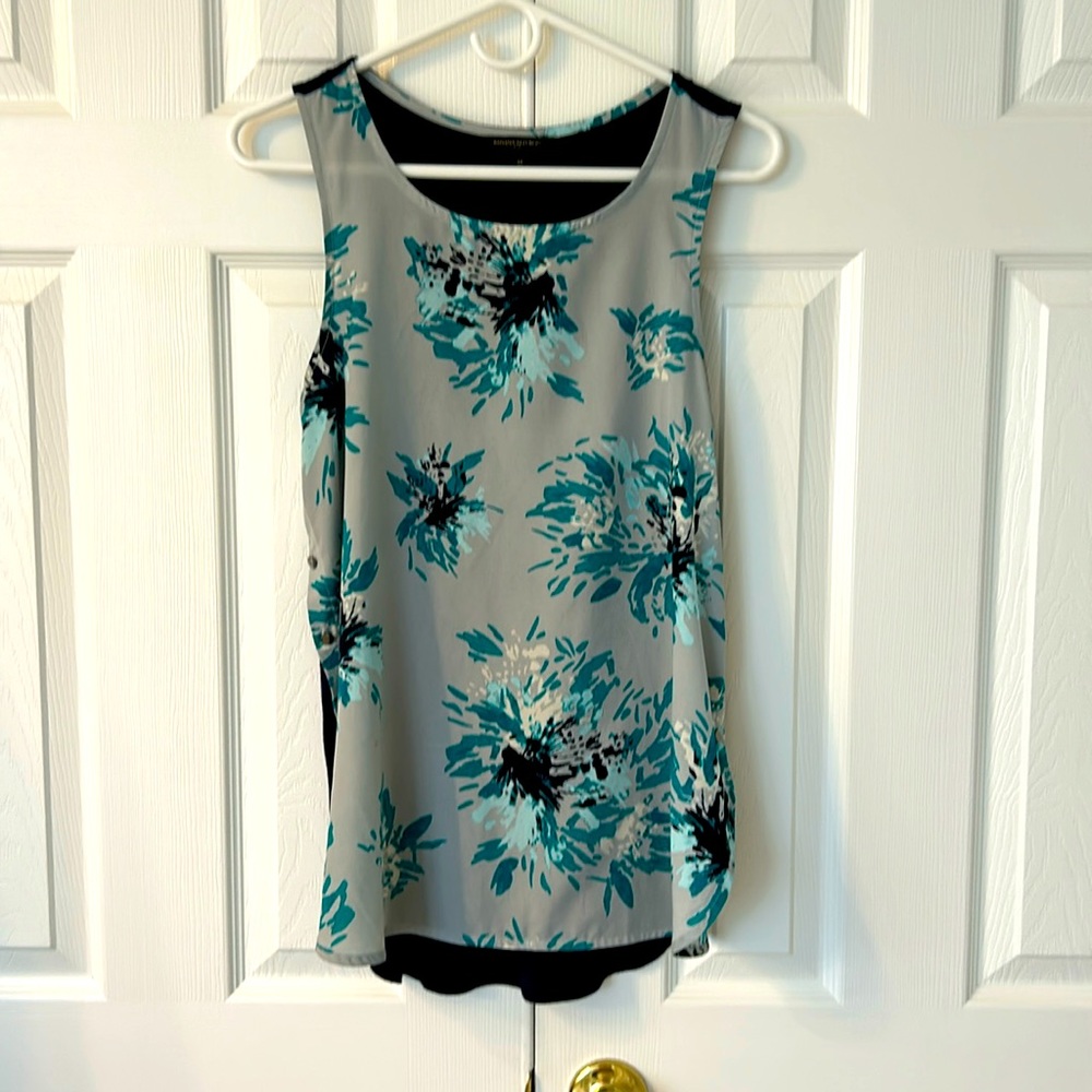 Floral Sleeveless Top - Gray and Teal